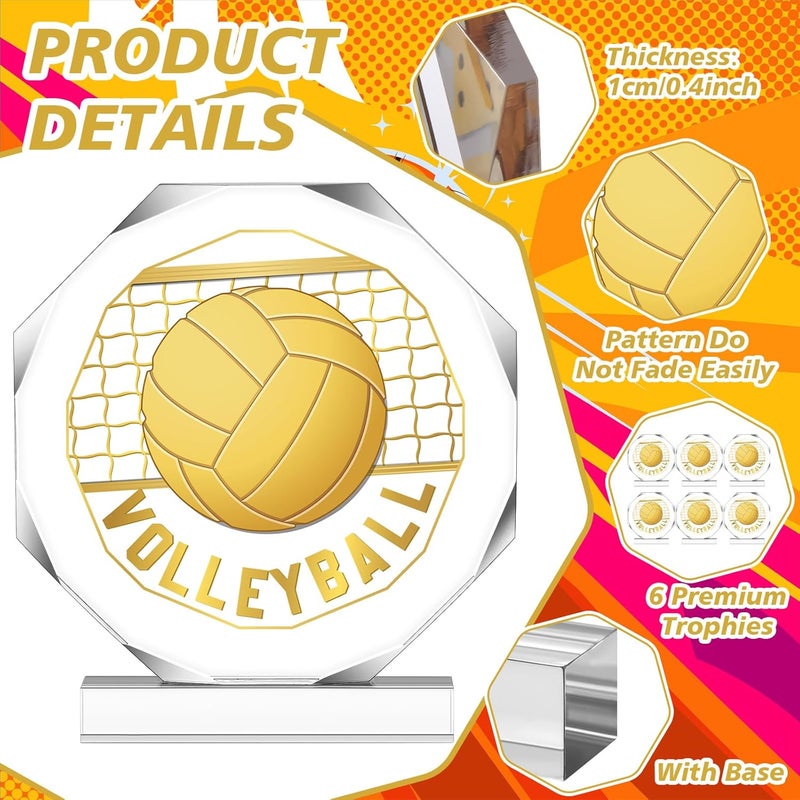 Anglechic 6 Pack Sports Trophy Acrylic Award Medals 4.72 x 4.72 Inch Sports Contest Trophies Bulk Plaques Team Prize Gift Trophies for Competition - Image 3
